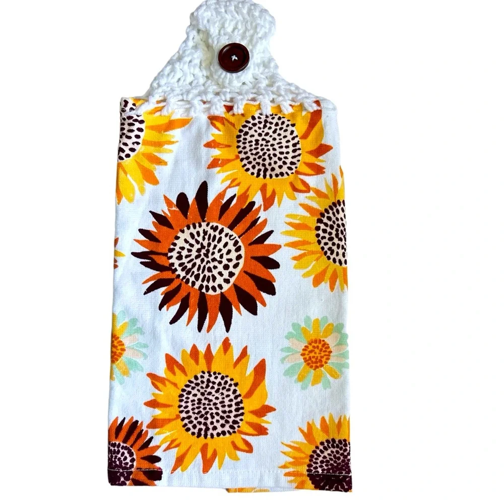 Hand Crafted Colorful Sunflowers Hanging Hand Towel Crochet Top